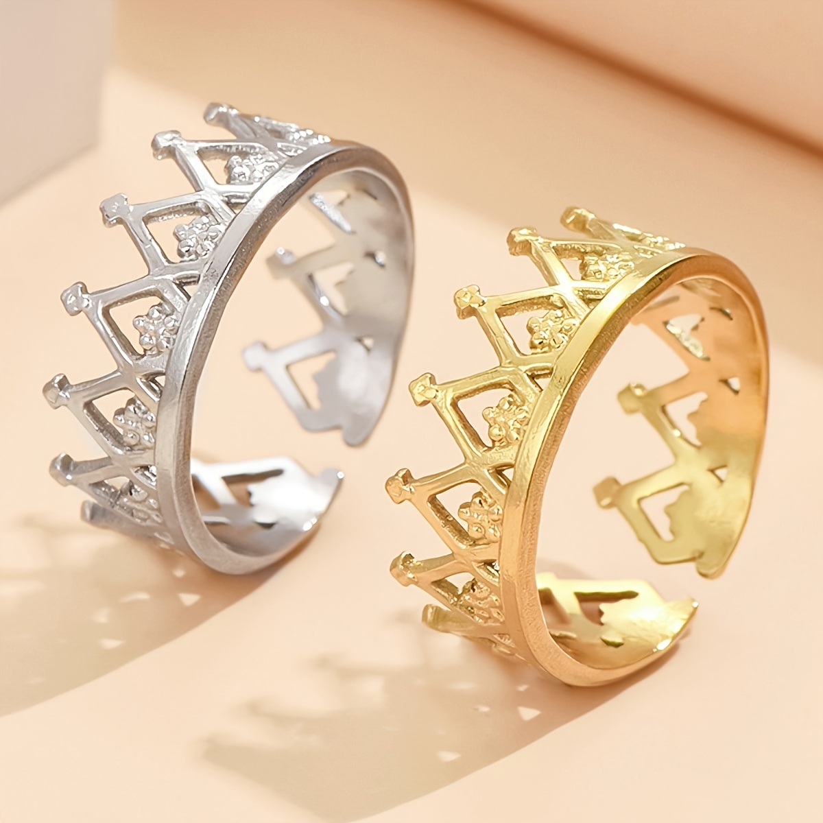 Stylish Minimalist Crown Stainless Steel Open Ring